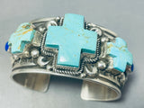 The Best Vintage Native American Navajo Cross Turquoise Sterling Silver Al Jake Bracelet (d)-Nativo Arts