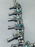 Bisbee Turquoise Vintage Native American Navajo Sterling Silver Squash Blossom Necklace-Nativo Arts