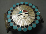 Important Edward Pablita Native American Zuni Turquoise Sterling Silver Inlay Bracelet Old-Nativo Arts