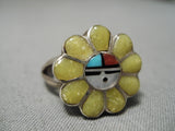 Detailed Flower Vintage Zuni Native American Turquoise Sterling Silver Ring-Nativo Arts