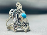 Fascinating Vintage Native American Navajo Sleeping Beauty Sterling Silver Turtle Ring-Nativo Arts