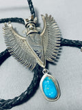 One Of The Finest Vintage Native American Navajo Turquoise Sterling Silver Bolo Tie-Nativo Arts