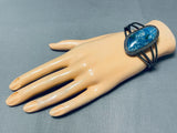 Very Rare Vintage Signed Native American Navajo Blue Agate Sterling Silver Bracelet-Nativo Arts