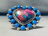 Awesome Native American Navajo Mojave Turquoise Synth Opal Sterling Silver Huge Heart Ring-Nativo Arts