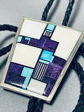 Native American Most Unique Vintage Navajo Charoite Inlay Sterling Silver Bolo Tie-Nativo Arts