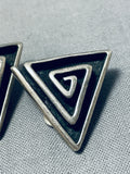 Important Kenneth Begay Vintage Native American Navajo Sterling Silver Triangular Earrings-Nativo Arts