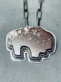 Marv Pinto Vintage Native American Navajo Buffalo Sterling Silver Necklace Old-Nativo Arts