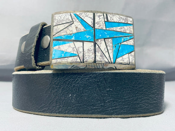 Best Vintage Native American Navajo White Buffalo Turquoise Sterling Silver Buckle Belt-Nativo Arts