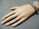 Signed Very Thick Vintage Native American Navajo Sterling Silver Bracelet Cuff-Nativo Arts