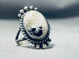 Fabulous Native American Navajo White Buffalo Turquoise Sterling Silver Ring-Nativo Arts