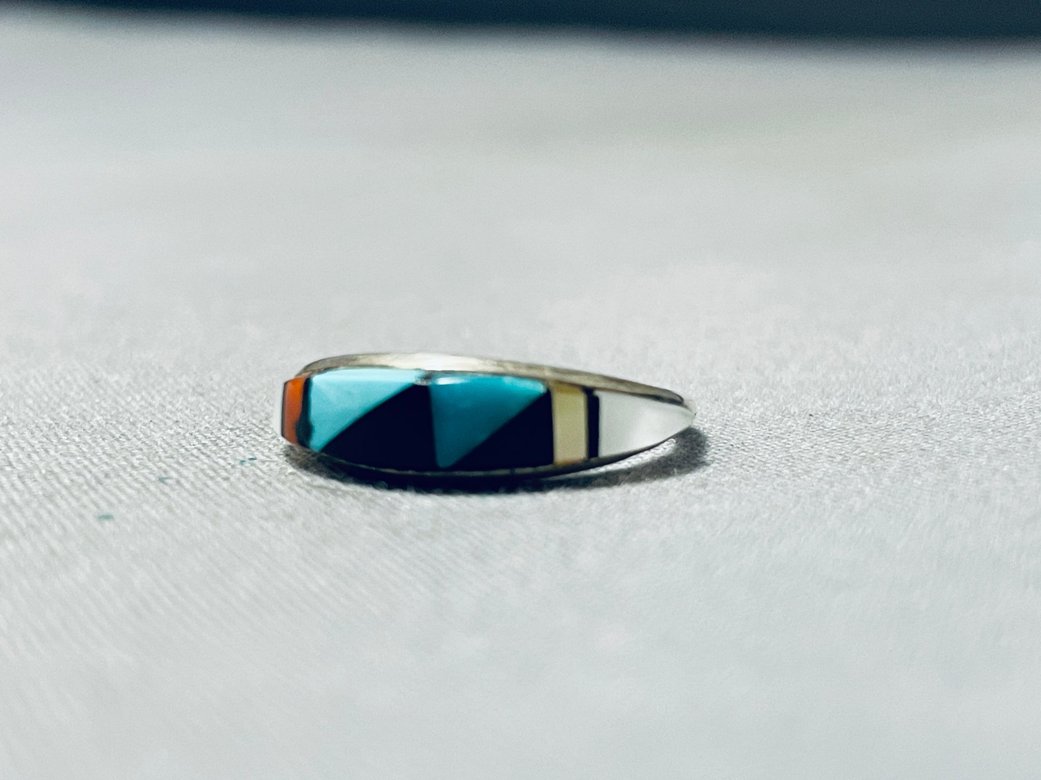 Mother of Pearl Turquoise Inlay Feather Twisted Split Shank Sterling Silver newest Ring