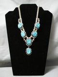 Wonderful Vintage Native American Navajo Baca Sterling Silver Blue Turquoise Necklace-Nativo Arts