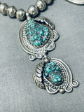 Eye-catching Detail Vintage Native American Navajo Turquoise Sterling Silver Leaf Necklace-Nativo Arts