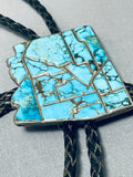 Native American History Arizona Vintage Navajo Lone Mountain Turquoise Sterling Silver Bolo Tie-Nativo Arts