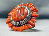 Native American One Of The Best Ever Santo Domingo Coral Sterling Silver Ring-Nativo Arts