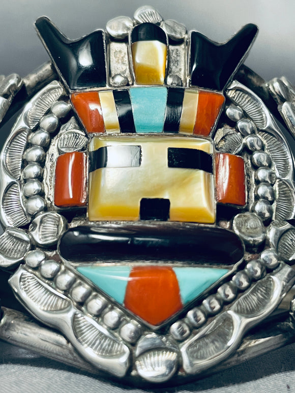 Museum Vintage Native American Zuni Turquoise Coral Sterling Silver Clown Bracelet-Nativo Arts