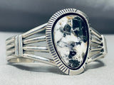 Incredible Native American Navajo White Buffalo Turquoise Sterling Silver Bracelet-Nativo Arts