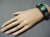 Heavy Unique Stamp Nhmss Vintage Native American Navajo Turquoise Sterling Silver Bracelet-Nativo Arts