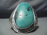 One Of The Biggest Native American Navajo Green Turquoise Sterling Silver Bracelet-Nativo Arts