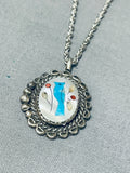 Beautiful Vintage Native American Zuni Mother Of Pearl Sterling Silver Necklace-Nativo Arts