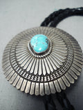 Detailed Vintage Native American Navajo Old Kingman Turquoise Sterling Silver Bolo Tie Old-Nativo Arts