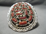 One Of The Biggest Native American Navajo Coral Sterling Silver Ring-Nativo Arts