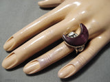 Rare Half Moon Vintage Native American Navajo Purple Shell Sterling Silver Ring-Nativo Arts