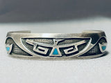 Important Wil Yazzie Vintage Native American Navajo Turquoise Chisel Sterling Silver Bracelet-Nativo Arts