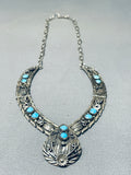 Fabulous Signed Vintage Native American Navajo Turquoise Sterling Silver Necklace-Nativo Arts