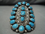 Fabulous Vintage Native American Navajo Blue Gem Turquoise Sterling Silver Ring-Nativo Arts