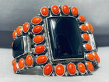 Most Unique Heavy Native American Navajo Coral Sterling Silver Jet Bracelet Cuff-Nativo Arts