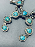 262 Gram Vintage Native American Navajo Turquoise Sterling Silver Squash Blossom Necklace-Nativo Arts
