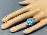 Very Intricate Vintage Native American Zuni Turquoise Inlay Sterling Silver Ring Old-Nativo Arts