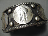 Heavy Thick Sturdy Native American Navajo Sterling Silver Coin Bracelet Cuff-Nativo Arts