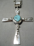 Heavy Huge Cross Christian Native American Navajo Sterling Silver Turquoise Necklace-Nativo Arts
