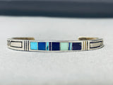 Very Intricate Vintage Native American Navajo Turquoise Sterling Silver Inlay Bracelet-Nativo Arts