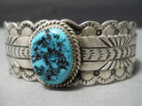 Dramatic Vintage Native American Navajo Sleeping Beauty Turquoise Sterling Silver Bracelet Old-Nativo Arts