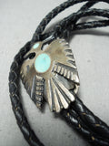 Interesting Vintage Native American Navajo Turquoise Sterling Silver Bolo Tie Old-Nativo Arts