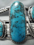 Museum Vintage Native American Navajo Blue Diamond Turquoise Sterling Silver Leaf Bracelet-Nativo Arts
