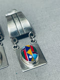 Beautiful Manygoats Turquoise Inlay Sterling Silver Earrings-Nativo Arts