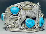Native American Tommy Yazzie Howling Coyote Turquoise Sterling Silver Bracelet-Nativo Arts