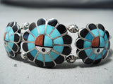 Burdian Sosseah Vintage Native American Zuni Inlay Turquoise Sunfaces Sterling Silver Bracelet-Nativo Arts