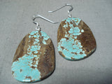 Native American Beautiful Santo Domingo 8 Turquoise Slab Sterling Silver Earrings-Nativo Arts