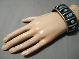 Heavy Wide Vintage Native American Navajo Hand Wrought Silver Sterling Silver Turquoise Bracelet-Nativo Arts