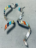 Extraordinary Native American Zuni Turquoise Inlay Sterling Silver Earrings-Nativo Arts