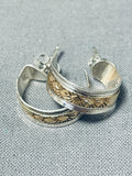 Intricate Vintage Native American Navajo Gold Sterling Silver Earrings-Nativo Arts
