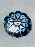 Marvelous Vintage Native American Zuni Turquoise Sterling Silver Sunface Pin/ Pendant-Nativo Arts