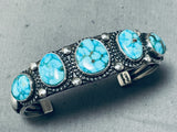 Important Vintage Native American Navajo Signed 5 High Grade Turquoise Sterling Silver Bracelet-Nativo Arts
