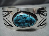Superlative Vintage Native American Navajo Deep Blue Turquoise Sterling Silver Bracelet Old-Nativo Arts