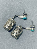 Extreme Detail Vintage Native American Navajo Turquoise Sterling Silver Drum Earrings-Nativo Arts